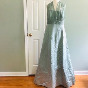 Sage Green, 18, David’s Bridal style 81441, halter